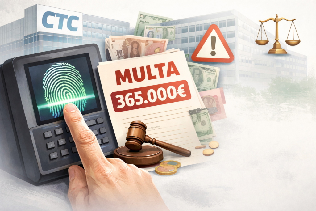 Multa AEPD 365000 euros fichaje huella dactilar CTC Externalización RGPD biometría